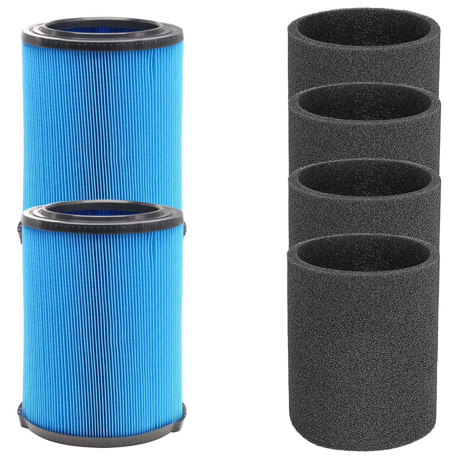 GEBDSM VF5000 Filter Replacement Fits for Ridgid 6-20 Gallon Wet Dry Vacuums WD1450 WD09700 WD06700 WD1680 RV2400A, 2 Pack VF5000 Filters + 4 Pack Foam Sleeves