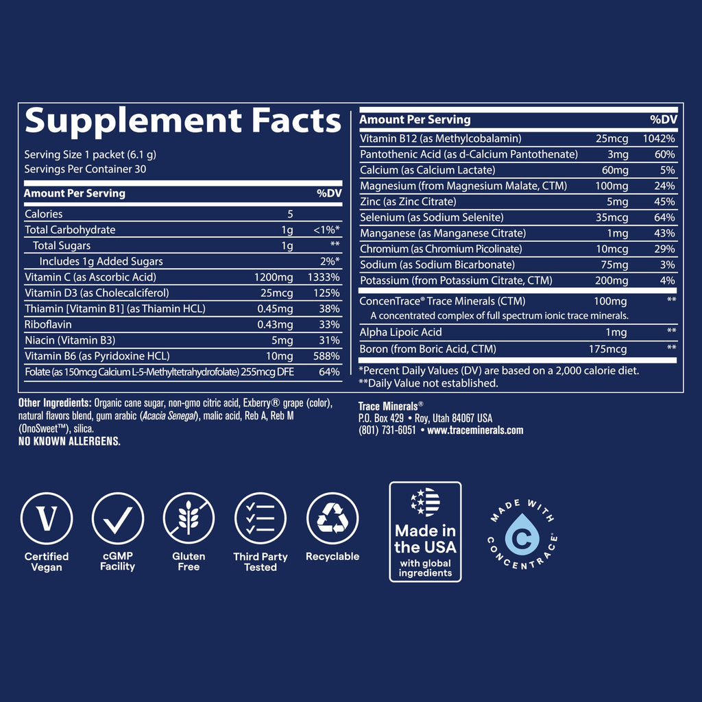 Trace Minerals Research Electrolyte Power Pak Acai Berry, 32 Count, 0.31 Ounce