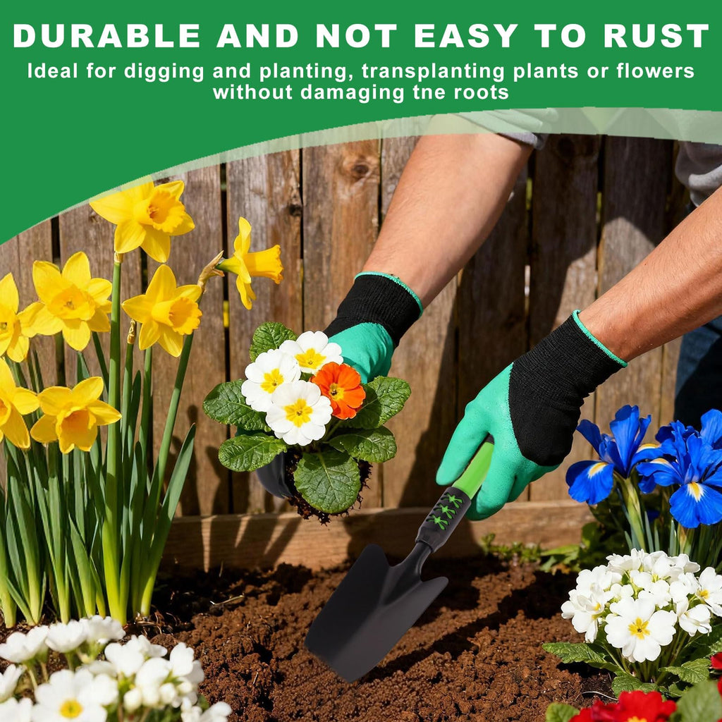 Zenrok Gardening Tool, 3 Pack Lightweight Heavy Duty Spade Shovel, Garden Tools and Hand Rake with Soft Rubber Non-Slip Handle, for Gardenging Planting Weeding Digging, Green ﻿