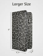 Server Book for Waitress Book with Zipper Pocket and Magnetic Closure, 5"×9" Grey Leopard Cute Server Wallet with Money Pocket, Restaurant Waitstaff Organizer Fit Server Apron