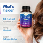 Nested Naturals Luna Kids Sleep Aid Tablets for Children 4+ - Naturally Sourced Ingredients - Gentle, Herbal Sleep Supplement with Chamomile, Melatonin, Valerian & Lemon Balm - 120 Chewable Tablets