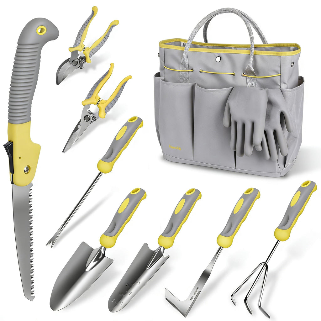 Carsolt 10Pcs Heavy Duty Stainless Steel Garden Hand Tools Set for Planting