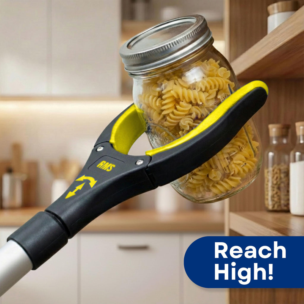 RMS 2-Pack 32 Inch Extra Long Grabber Reacher with Rotating Jaw - Mobility Aid Reaching Assist Tool (Yellow)