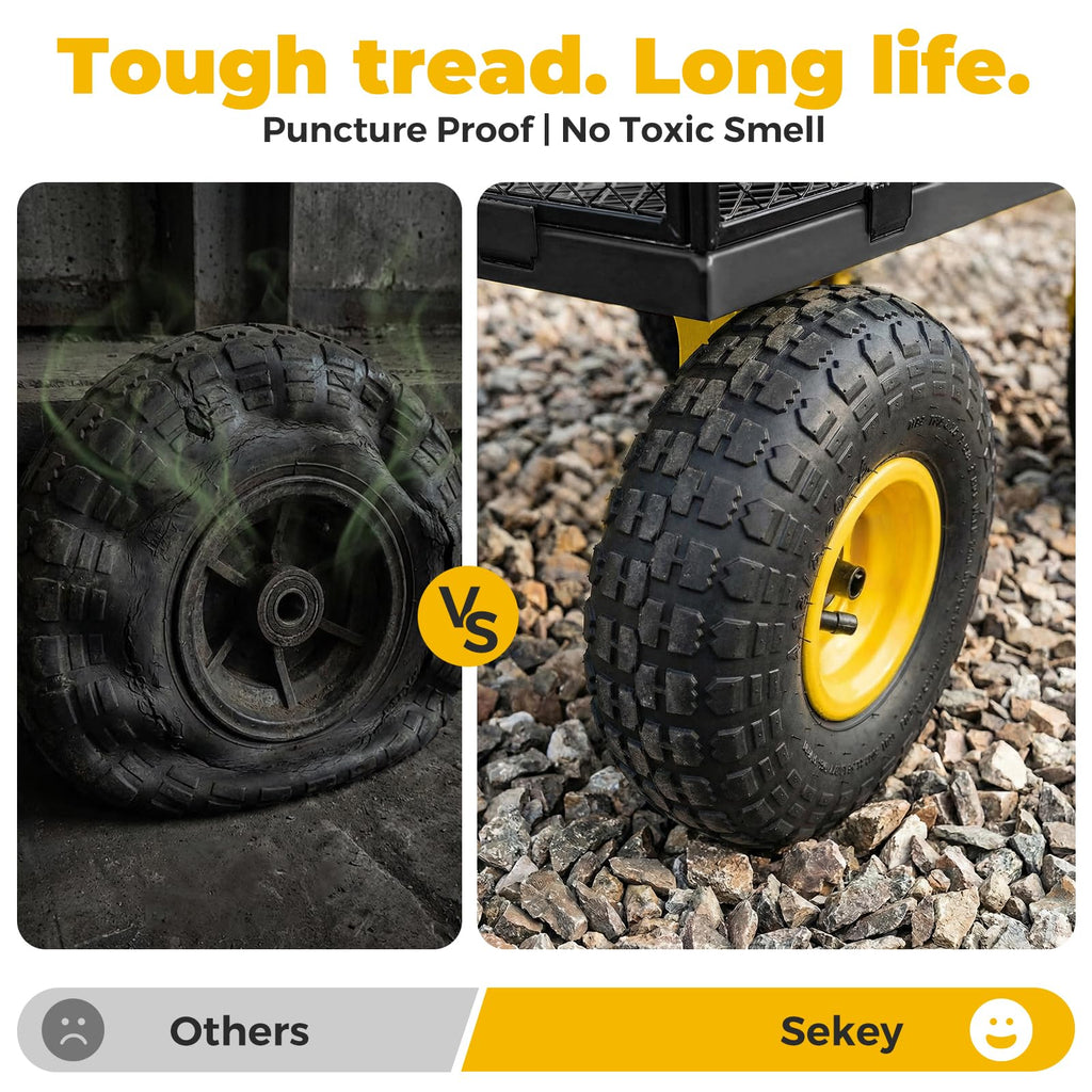 Sekey 1000lbs Heavy Duty Steel Garden Cart for Yard & Farm, Utility Wagon with Removable Sides (Convert to Flatbed), 10" Rubber Tires, Black