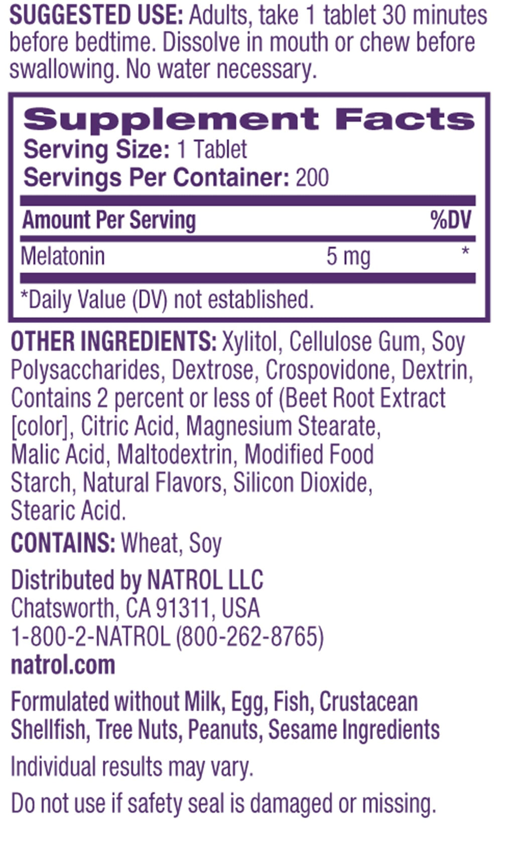 Natrol Melatonin 5mg Fast Dissolve Tablets, Sleep Support Supplements for Adults, Strawberry Flavor, 200 Tablets, Up to 200 Day Supply