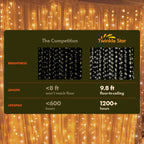 Twinkle Star 300 LED Curtain String Lights, Warm White