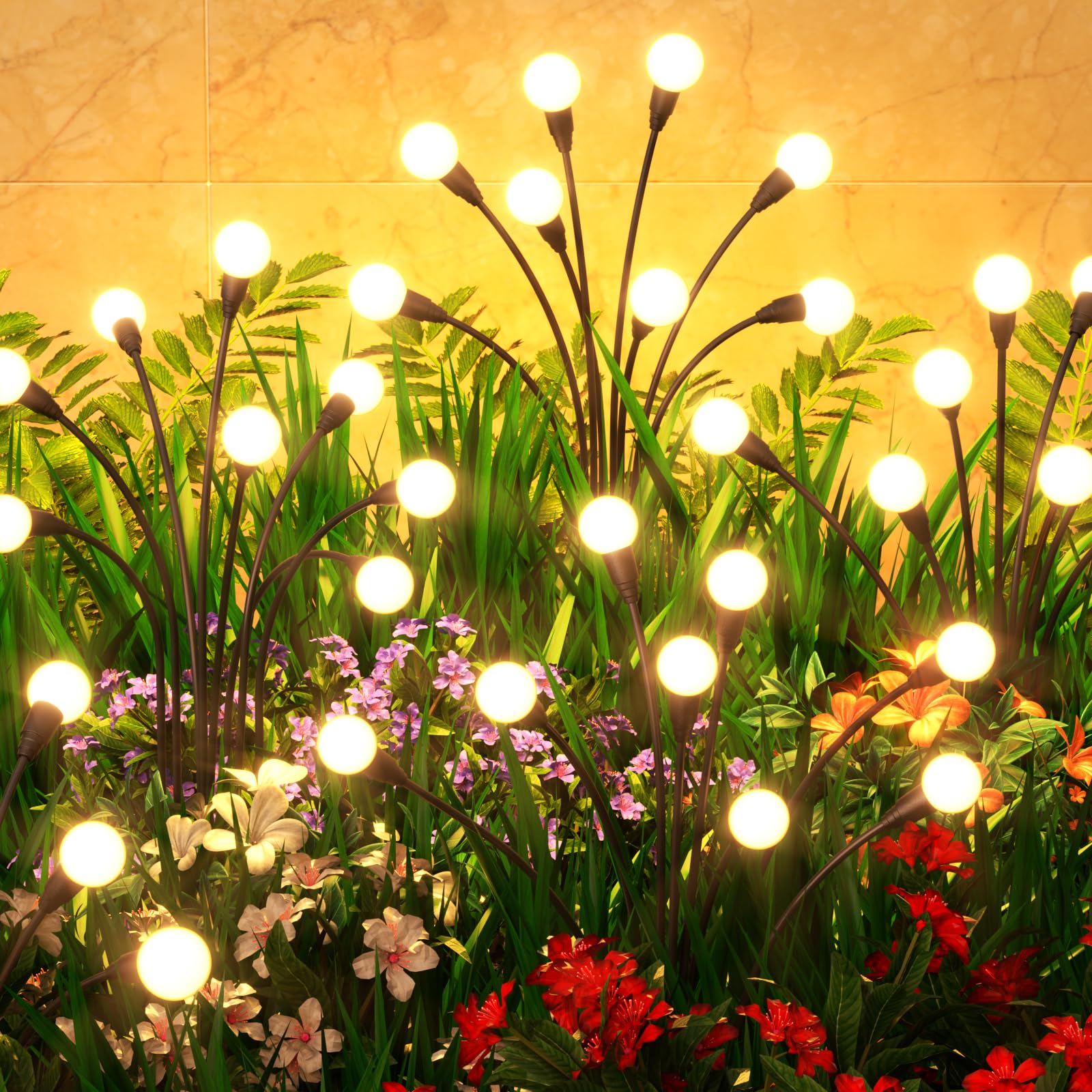 Cnuoky 6 Pack Solar Garden Lights 48 LED, Solar Lights Outdoor Waterproof IP65, Decorative Garden Lights Solar Powered for Yard Patio Pathway Decor, Outside Fairy Firefly Lights Garden Gifts