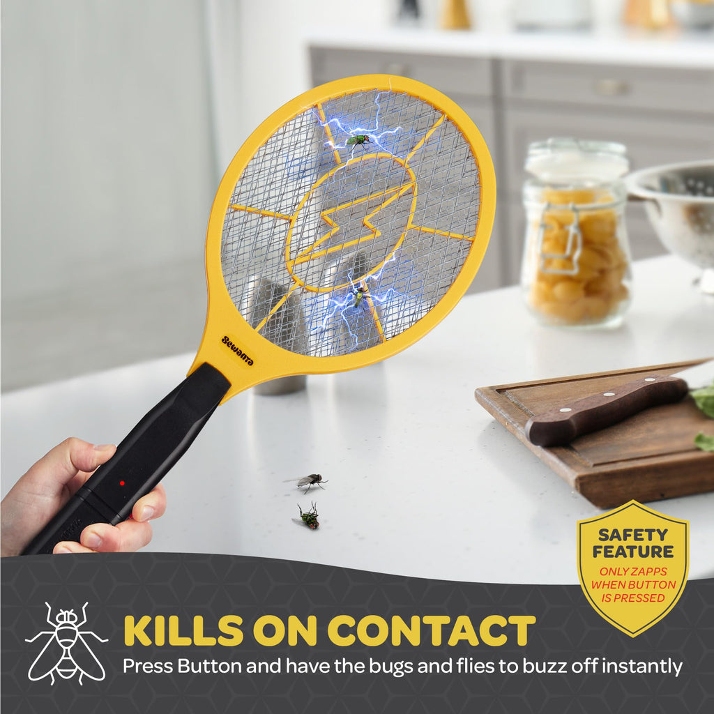 Electric Fly Swatter [Set of 2] Handheld Bug Zapper Racket for Indoor/Outdoor - Powerfull 1500 Volt Instant Flies/Bug & Mosquito - Portable Fly Zapper Battery Operated (AA Batteries not Included)