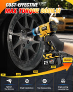 Urjoai Cordless Impact Wrench - 590Ft-lbs (800N.m) Brushless 1/2 inch, 3300RPM High Torque Impact Gun, 2x 4.0Ah Battery, Charger & 7 Sockets, Electric Impact Wrench for Car Home