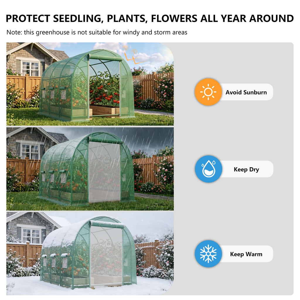 10×7×7 FT Greenhouses for Outdoors Heavy Duty, Large Walk in Green Houses for Outside with 6 Ventilated Mesh Windows & Roll-up Door & Reinforced Frame