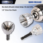 PLATINUMEDGE Deburring External Chamfer Tool with 3 Tungsten Carbide Blades,Quick Release 1/4" Hex Shank, Fits 1/8"-3/4" (3-19mm) – Repair Damaged Bolts, Screws, Threaded Rods & Pipe