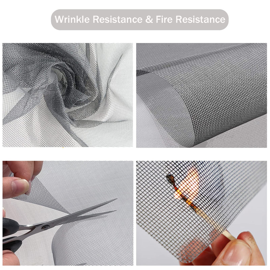 SAKURRY Window Screen Replacement Kit, 48'' x 99'' Fiberglass Screen Mesh with Rolling Tool and Screen Retainer Spline, DIY Adjustable Screen Door Mesh for Window, Door and Patio, Gray