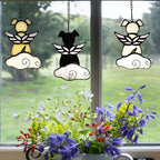 Lcensp Stained Glass Angel Wings Dog Memorial Gifts for Loss of Dog Sympathy Bereavement Gift Suncatcher, Rainbow Bridge Pet Passing Away Remembrance in Memory, Black