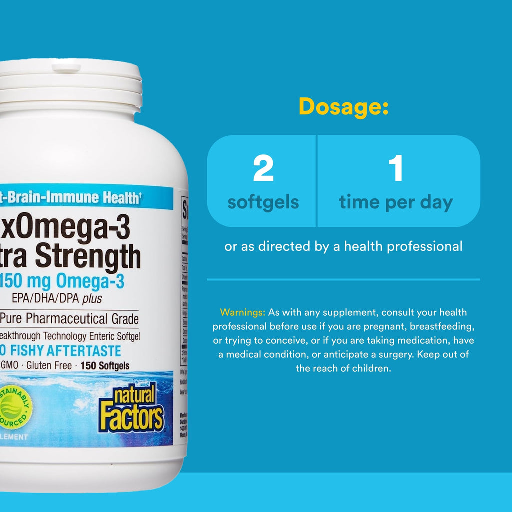 Natural Factors RxOmega-3 Ultra Strength - Brain & Heart Health Support - Eye Health Supplement with EPA & DHA - Supplement with Omega-3 Fatty Acids - 150 Softgels (75 Servings)
