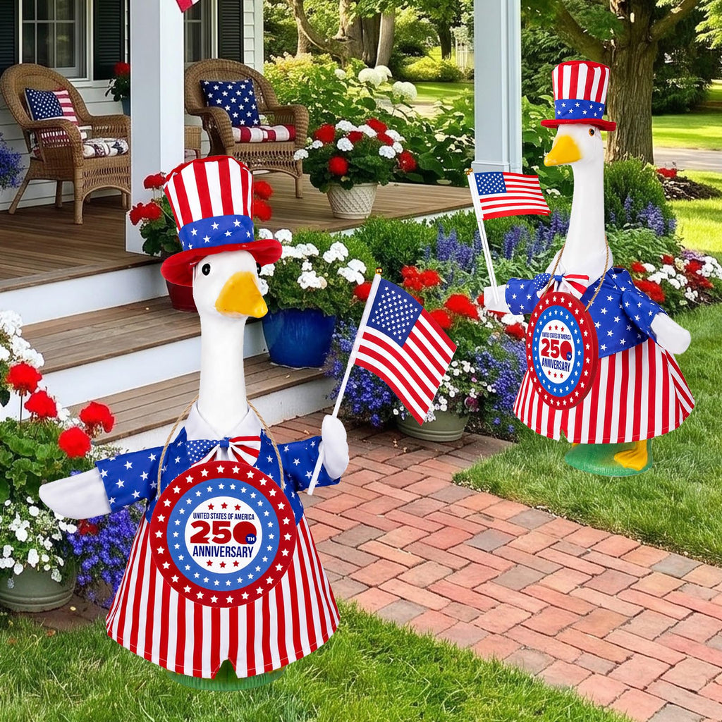 Xroyniu Patriotic Porch Goose Outfits 4th of July Goose Outfit Independence Day Lawn Porch Goose Clothes Fits 23" Cement Plastic Goose Statue for Outdoor Garden Yard Patio USA 250th Anniversary Decor