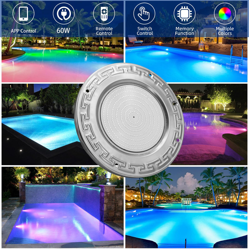 Pool Lights for Inground Pool, 60W 10 Inch Color Changing LED Inground ...