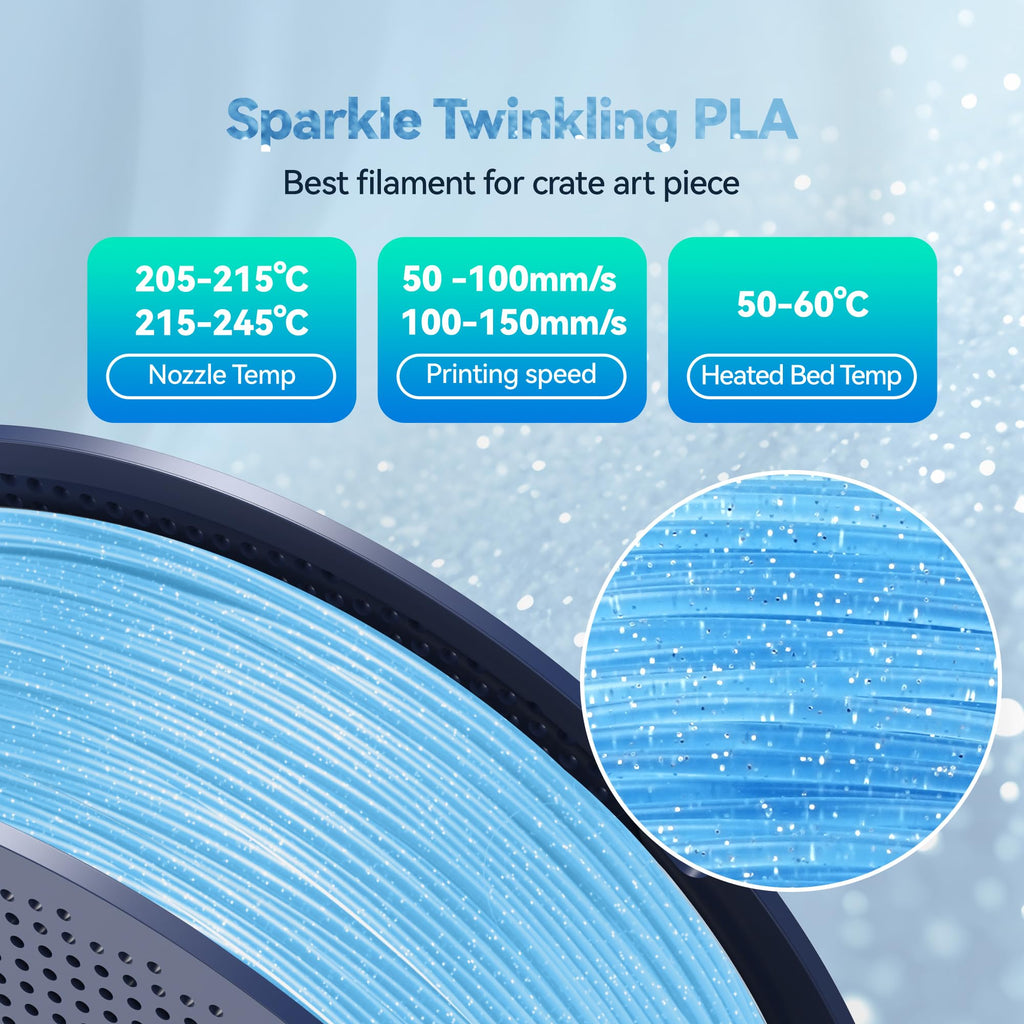 SUNLU Shiny Sparkle PLA Filament 1.75mm, Twinkling Blue