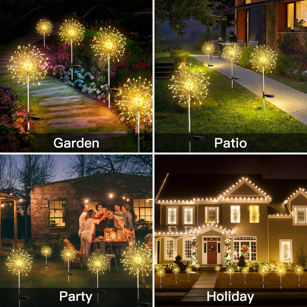 SUDDUS Solar Garden Lights Outdoor 2-Pack 150LED Firework Lights Warm White