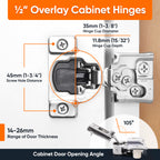 Decobasics 30 Pack Soft Close Cabinet Hinges – 1/2" Overlay for Kitchen Cabinet Doors, Slow Self-Closing Concealed Hidden Hinges for Face Frame –Stainless Steel, 3-Way Adjustable & Quiet Close Damper