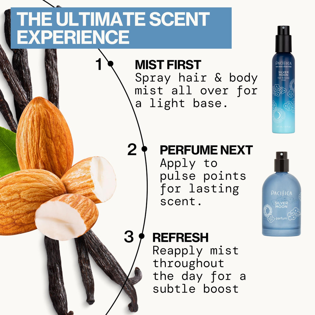 Pacifica Silver Moon Hair Mist Perfume & Full Body Spray for Women - Body Mist Fragrance w/BTonka, Santal, Cardamom, Vanilla Bean, Musk & Amber ��� Clean Beauty Alcohol-Free, Vegan & Cruelty-Free, 5 oz