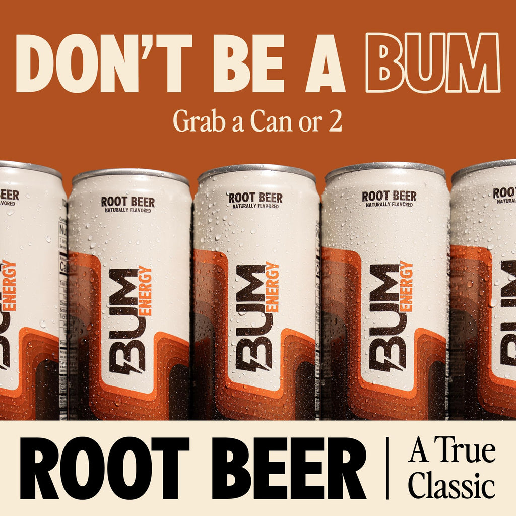 BUM Sugar Free Energy Drink, Nootropics, Root Beer 12 Pack, 12 Fl Oz