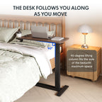 FLEXISPOT H7 Adjustable Overbed Bedside Table with Wheels Pneumatic Mobile Standing Desk Laptop Desk Rolling Computer Cart Movable Table Hospital Home Use(27.6" W x 15.7" D, Mahogany Table)
