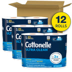 Cottonelle Ultra Clean Toilet Paper with Active CleaningRipples Texture, Strong Bath Tissue, 12 Family Mega Rolls = 66 Regular Rolls