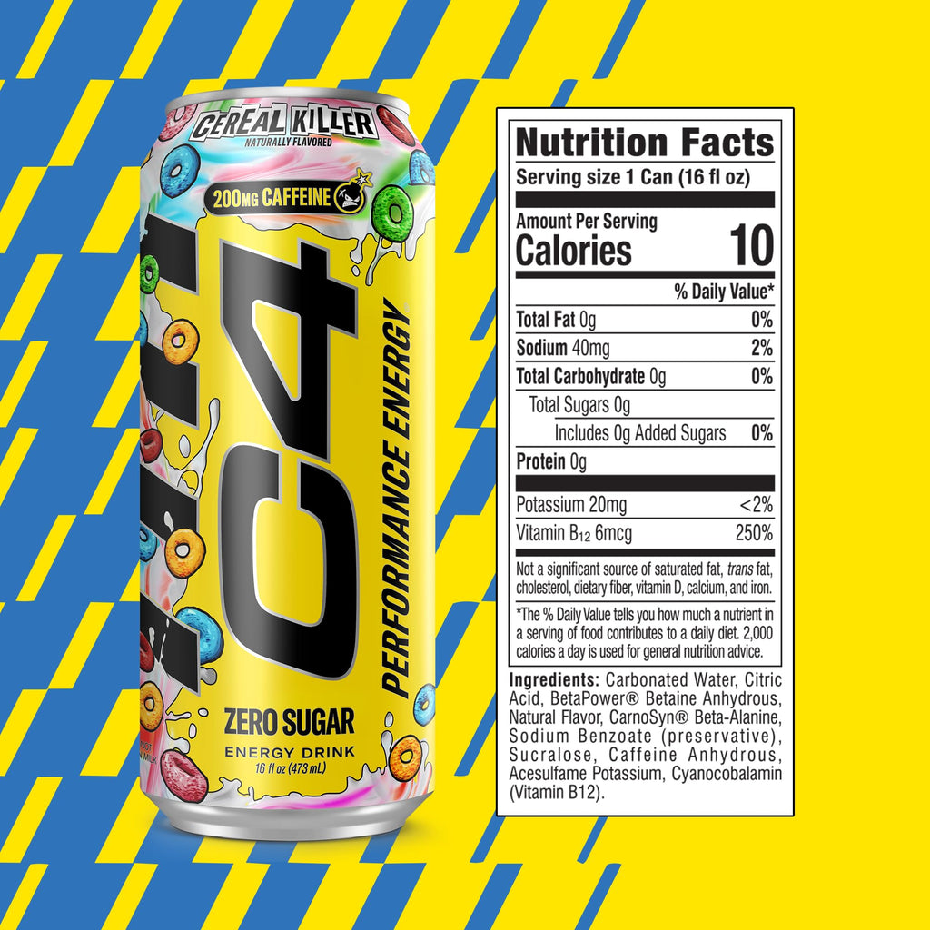 C4 Performance Energy Drink with Zero Sugar, Cereal Killer, 12pk