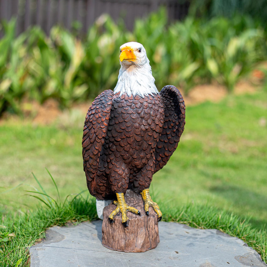 SHAODIE H:15.7in Outdoor Great Eagle Sculpture Garden Decoration Hand-Painted Bald Eagle Decoration - Bald Eagle Statue, Majestic American Indoor/Outdoor American Office, Courtyard Decoration