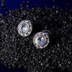 White Rhinestone Earrings Round Halo Stud Earrings for Dance Competitions