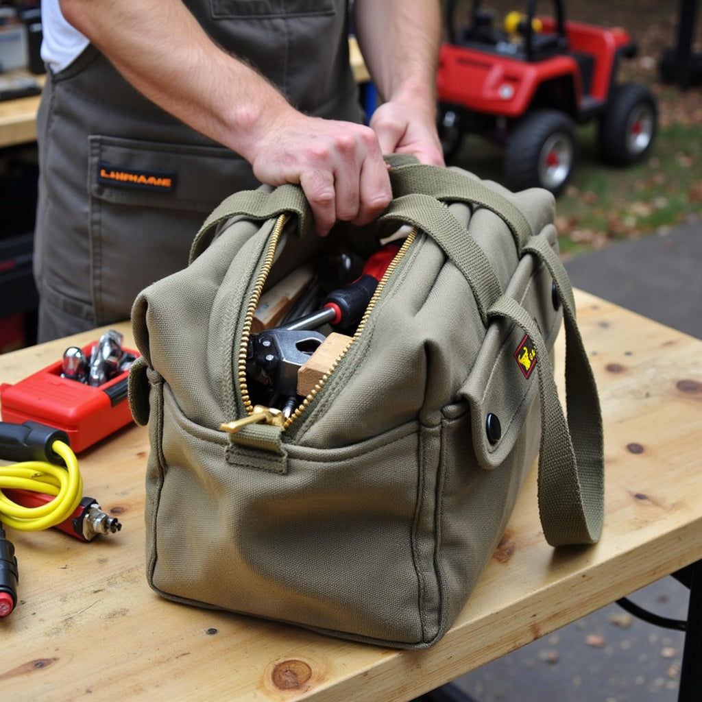 G & F PRODUCTS Waxed Canvas Military Duffle Bag, Water-Resistant, Adjustable Strap, Double Zipper, Heavy-Duty, Fully Lined, Tool Organizer, Durable Utility Bag for Contractors & Homeowners