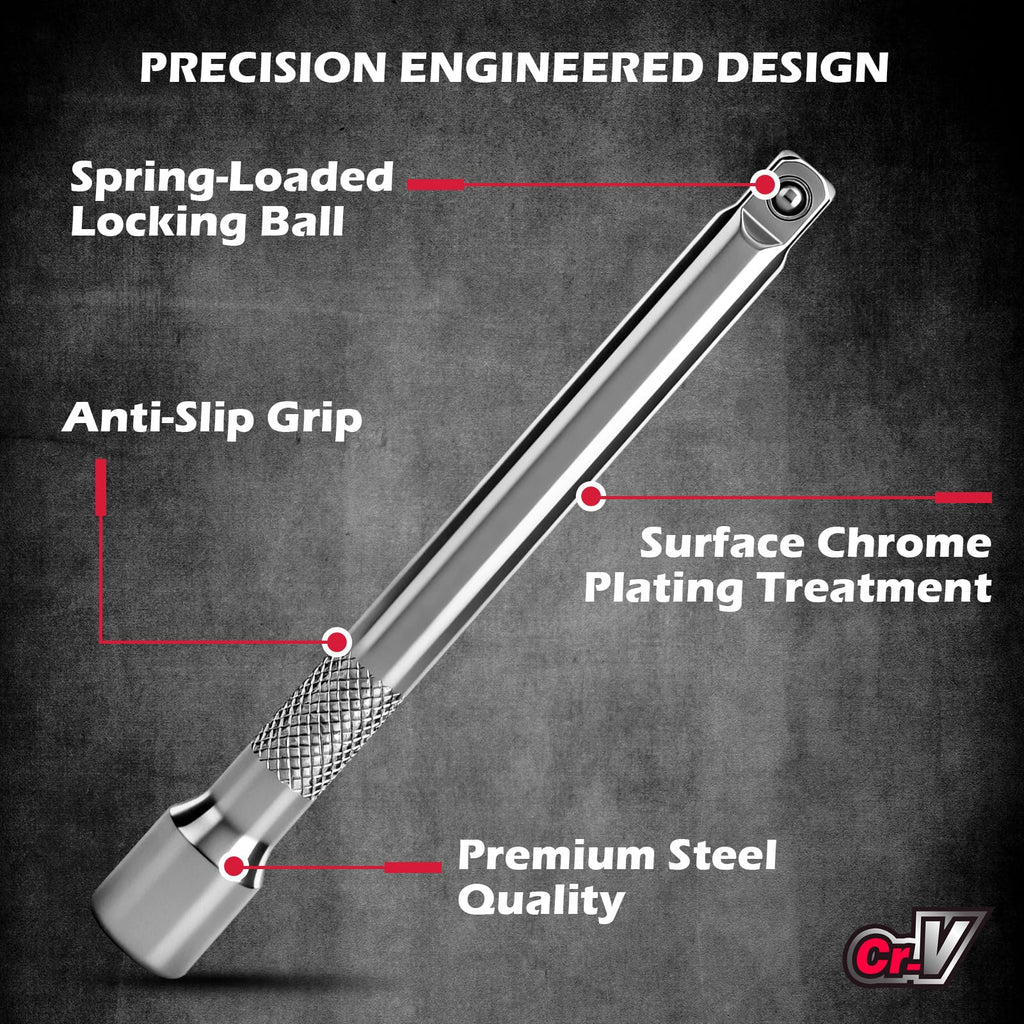 9-Piece Socket Extension Bar Set, 1/4" & 3/8" Drive Ratchet Extensions 2", 3", 4", 6", 8" & 10" with Universal Joints, CR-V Steel for Tight Spaces
