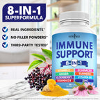 NEW AGE 8 in 1 Immune Support Booster Supplement with Echinacea, Vitamin C and Zinc 50mg, Vitamin D 5000 IU, Turmeric Curcumin & Ginger, B6, Elderberry 60 Count (Pack of 1)