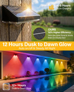 Toeuie Solar Fence Lights Outdoor, 6 Pack Ultra-Bright 85LM Fence Lights Solar Powered, 9 RGB Color Modes, IP65 Waterproof, 12H Dusk to Dawn Glow for Pool/Deck/Patio/Wall/Backyard - Black