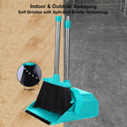 Tiumso Upgrade Broom with Dustpan Combo Set, Broom and Dustpan Set with 51'' Long Handle, Large Upright Brooms and Dust Pans, ZeroGap Lip, Self-Cleaning Dustpan Teeth for Lobby and Restaurant - Blue