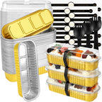 EgticHome Mini Loaf Pans with Lids and Spoons (100 Pack, Gold, 6.8oz) Rectangular Aluminum Foil Baking Pans