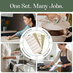 MosJos Kitchen Towels, Cotton Hand Towels, Sage Green and Cream Ribbed - Mini Weaved Stitched Set of 4 Absorbent Hand Drying Cloths, 18 x 28 Kitchen Linens