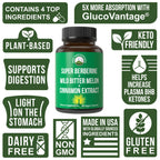 Ultra High Strength 4-in-1 Super Berberine Patented GlucoVantage + Wild Bitter Melon + Cinnamon Extract + Chromium Picolinate Vegan Capsules. Great Supplement to Support After-Meal Spikes and Energy