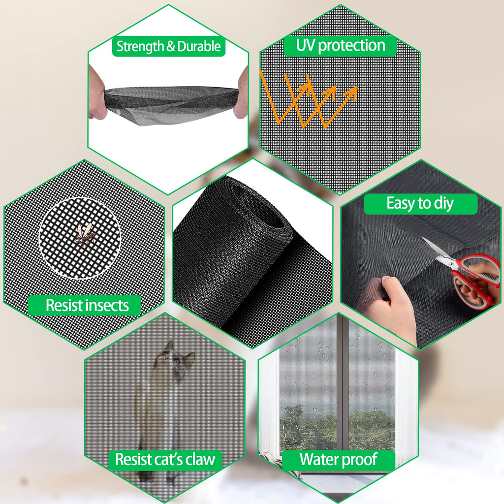 QWR Pet Proof Window Screen Replacement Kit, 48"x118" Durable High Hardness Screen Mesh Replacement Window Screens Repair Kit for Sliding Screen Door,Patio and Windows.(Folded Package with Tool Kit)