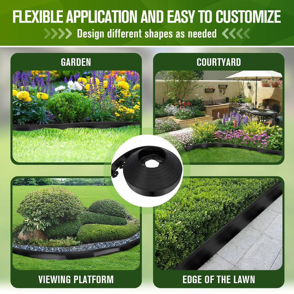 3 Inch Landscape Edging, 3" x 100' Garden Edging, 3 Inch No Dig Edging for Landscaping with 120 Pcs Anchoring Spikes and 5 Pcs Connectors Flexible Landscape Border Edging for Landscaping(Black)