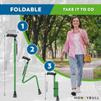 HONEYBULL Walking Cane for Men & Women – Foldable, Adjustable, Lightweight Cane with Air Cushion Tip for Stability & Ergonomic Grip, Heavy Duty Walking Sticks for Seniors (Green)