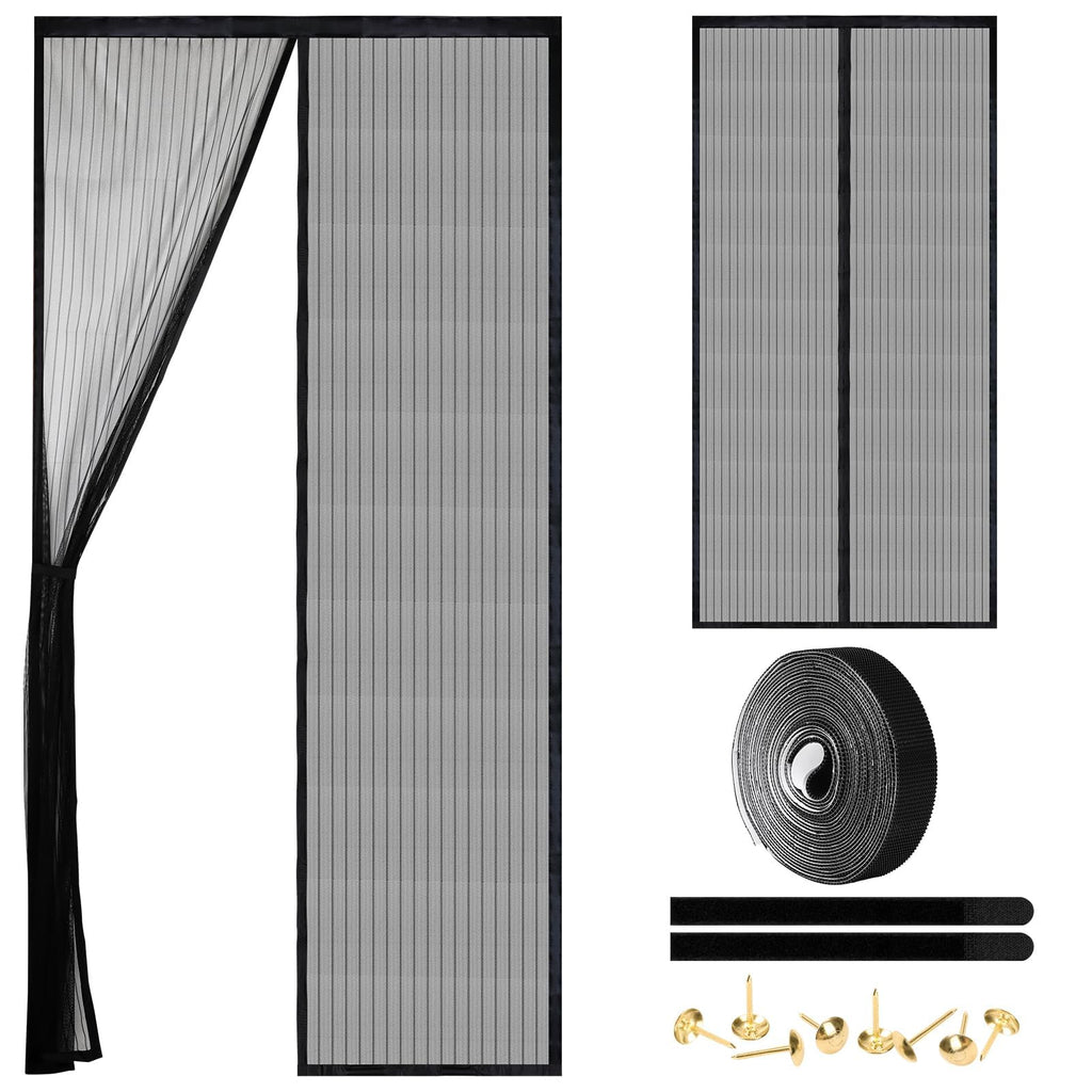 Magnetic Screen Door - Self Sealing, Heavy Duty, Hands Free Mesh Partition Keeps Bugs Out Let Breeze in- Pet and Kid Friendly - Keep Open Feature (Black, Fit Door Size 38 x 82 Inch)