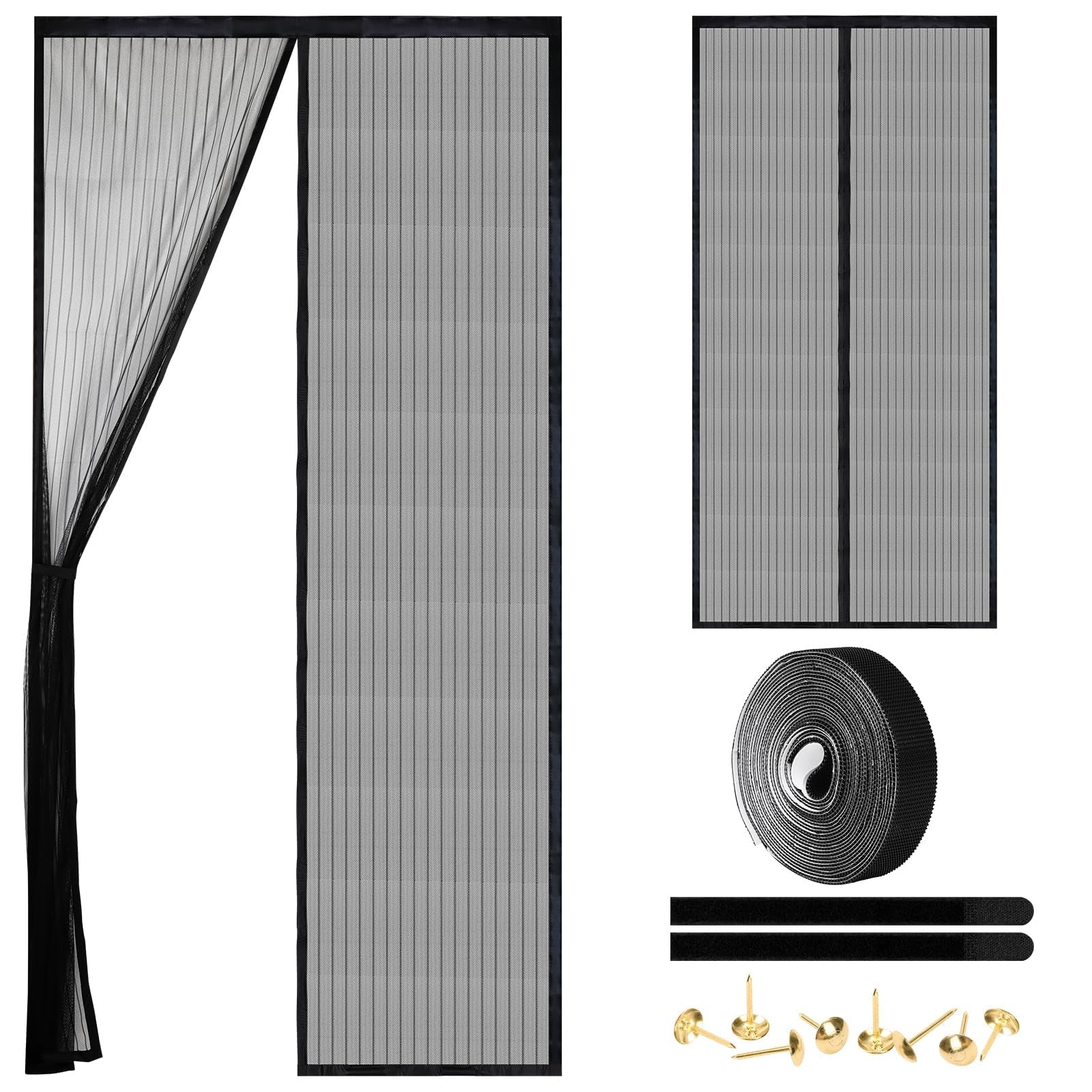Magnetic Screen Door - Self Sealing, Heavy Duty, Hands Free Mesh Partition Keeps Bugs Out Let Breeze in- Pet and Kid Friendly - Keep Open Feature (Black, Fit Door Size 38 x 82 Inch)