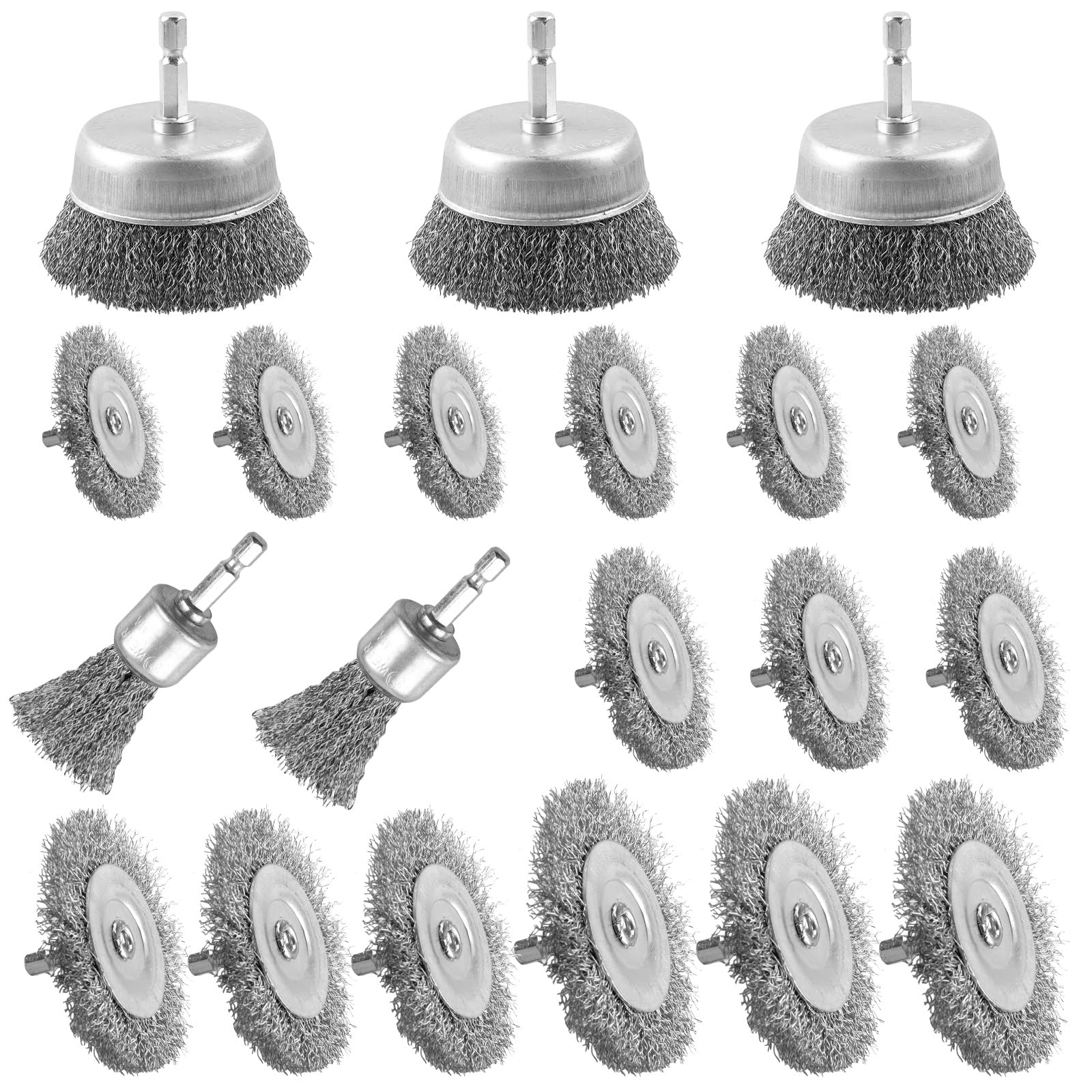 WENHUALI Wire Wheel Cup Brush Set, 20 PCS with 1/4'' Hex Shank, Drill Attachment, Great for Rust/Corrosion/Paint Removal - Extend Life & Reduced Wire Break