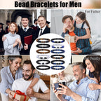 Giovanchi 12PCS Bracelets for Men 8MM Lava Rock Black Obsidian Howlite Tiger Eye Beaded Natural Stone Bracelet Jewelry Gifts for Birthday Christmas
