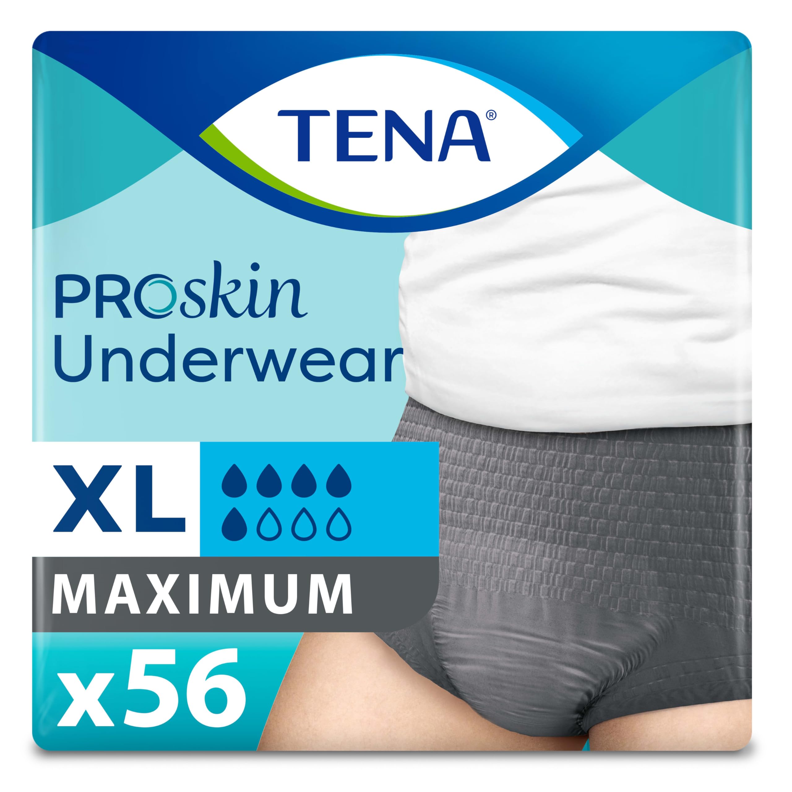 Tena ProSkin Incontinence/Bladder Control Underwear for Men, Maximum Absorbency, Extra Large, 56 ct