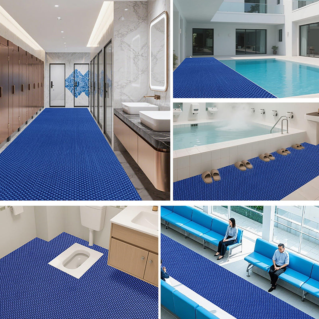 Pool Mat Non Slip Drainage Floor Mats 3x10 Ft PVC Commercial Heavy Duty Anti Slip Anti-Fatigue Pads Bathroom Garage Restaurant Patio Basement Outdoor Indoor Door Rug Entrance Mat,Blue, 3×10ft/0.9*3M