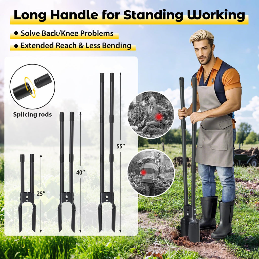Post Hole Digger Tool, Heavy Duty Post Hole Digger with 55 Inch Handle, Dual Sharp Blades for Soil Plugging, Digging, Cultivating, Weeding, Manual Post Hole Digging Tool Garden Shovel