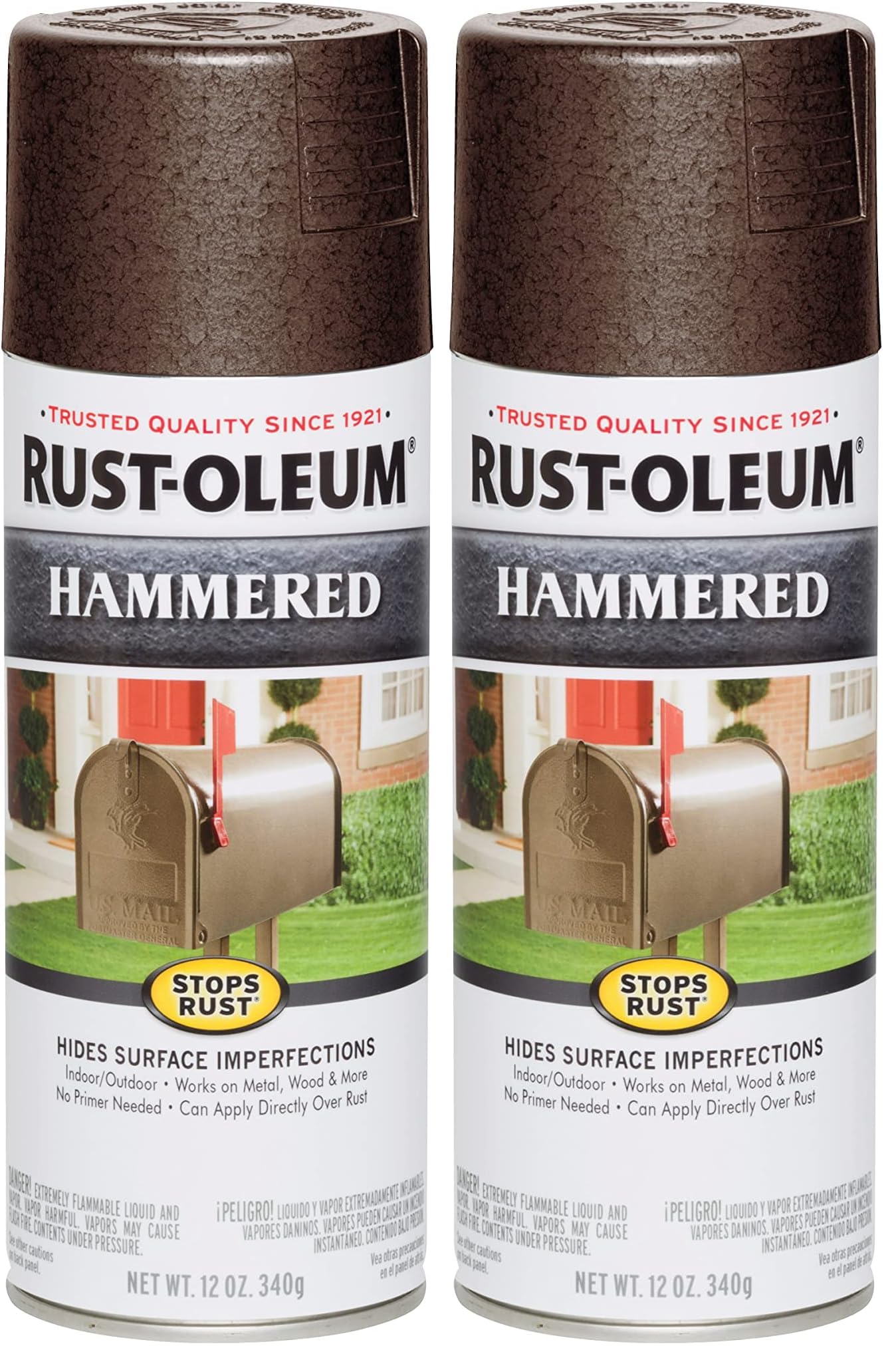 Rust-Oleum 210880 Stops Rust Hammered Spray Paint, 12 Oz, Brown, 12 Ounce (Pack of 2), 12 Fl Oz