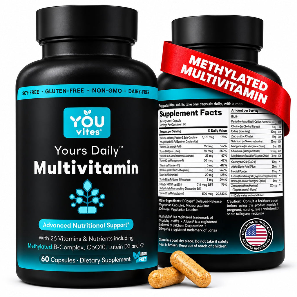 You Vites - Methylated Multivitamin for Men and Women, Methyl Multi Without Iron - 60 Capsules, MTHFR Supplement with Methyl B12, Methylfolate (5-MTHF), CoQ10 for Energy, Heart and Mood Support